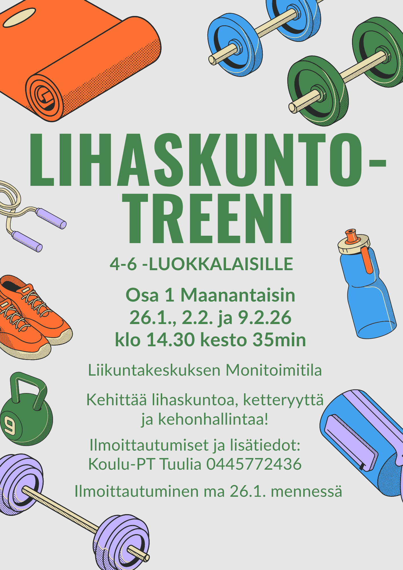 Lihaskuntotreeniä 4.-6.-luokkalaisille
